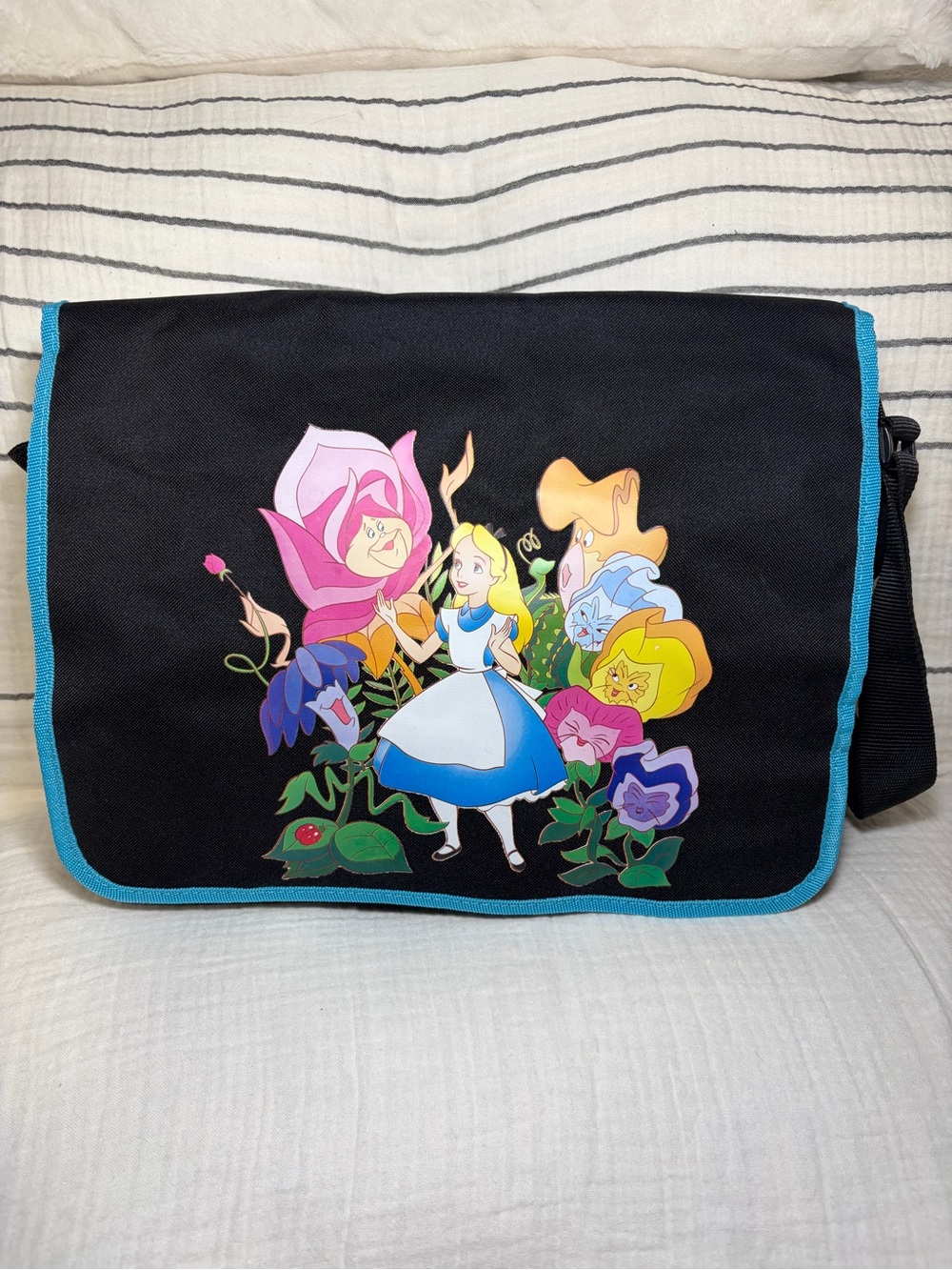 Disney Alice in Wonderland Black Canvas Messenger Bag